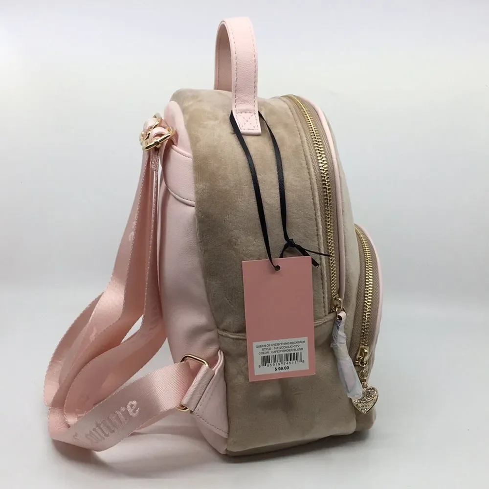NWT Juicy Couture Queen Of Everything Backpack Velour Cafe/Powder Blush